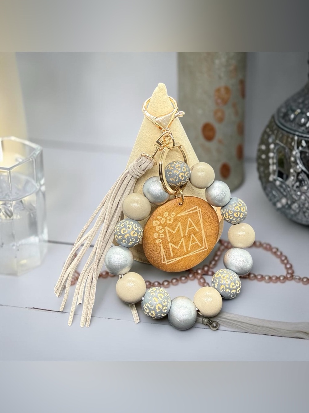 🩶MAMA Beaded Wristlet Keychain/Bag Charm with Tassel/NIP🩶